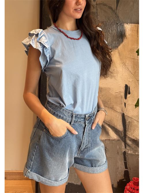 T-shirt con maniche in pizzo san gallo DIECI MINUTI | E177T22Q93R1